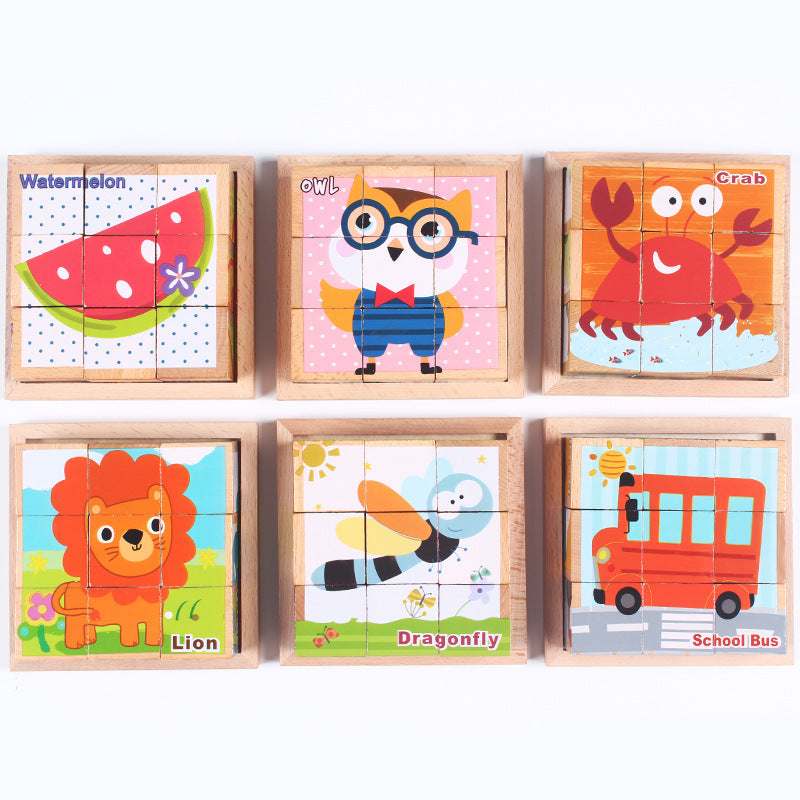 Montessori Wild Friends 6-Side Puzzle Blocks