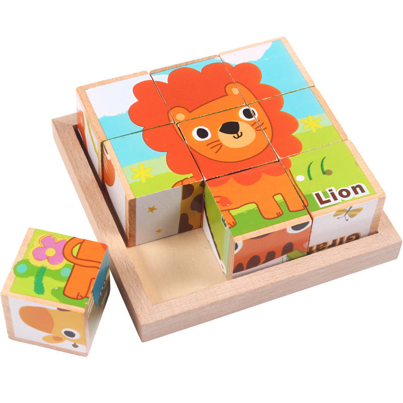 Montessori Wild Friends 6-Side Puzzle Blocks