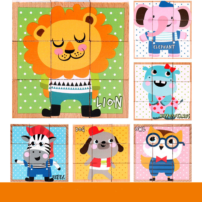 Montessori Wild Friends 6-Side Puzzle Blocks