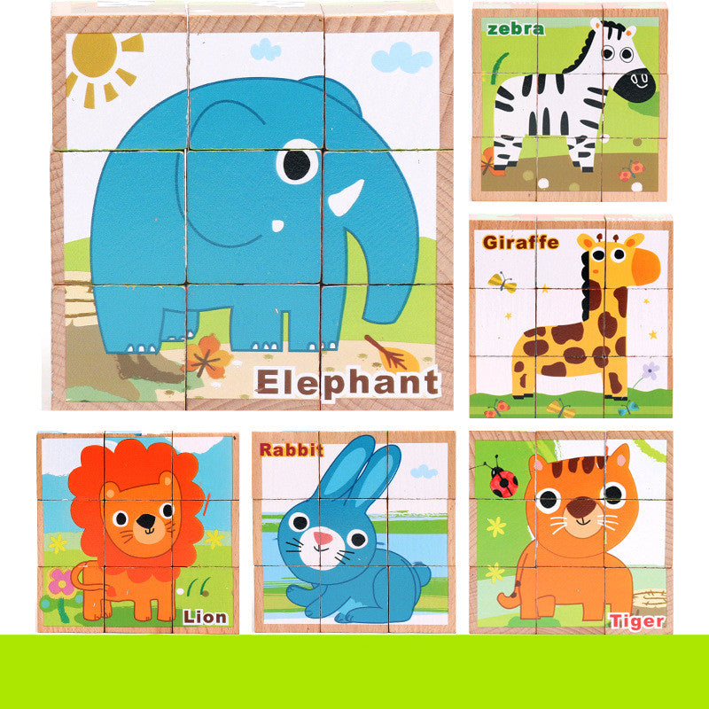 Montessori Wild Friends 6-Side Puzzle Blocks