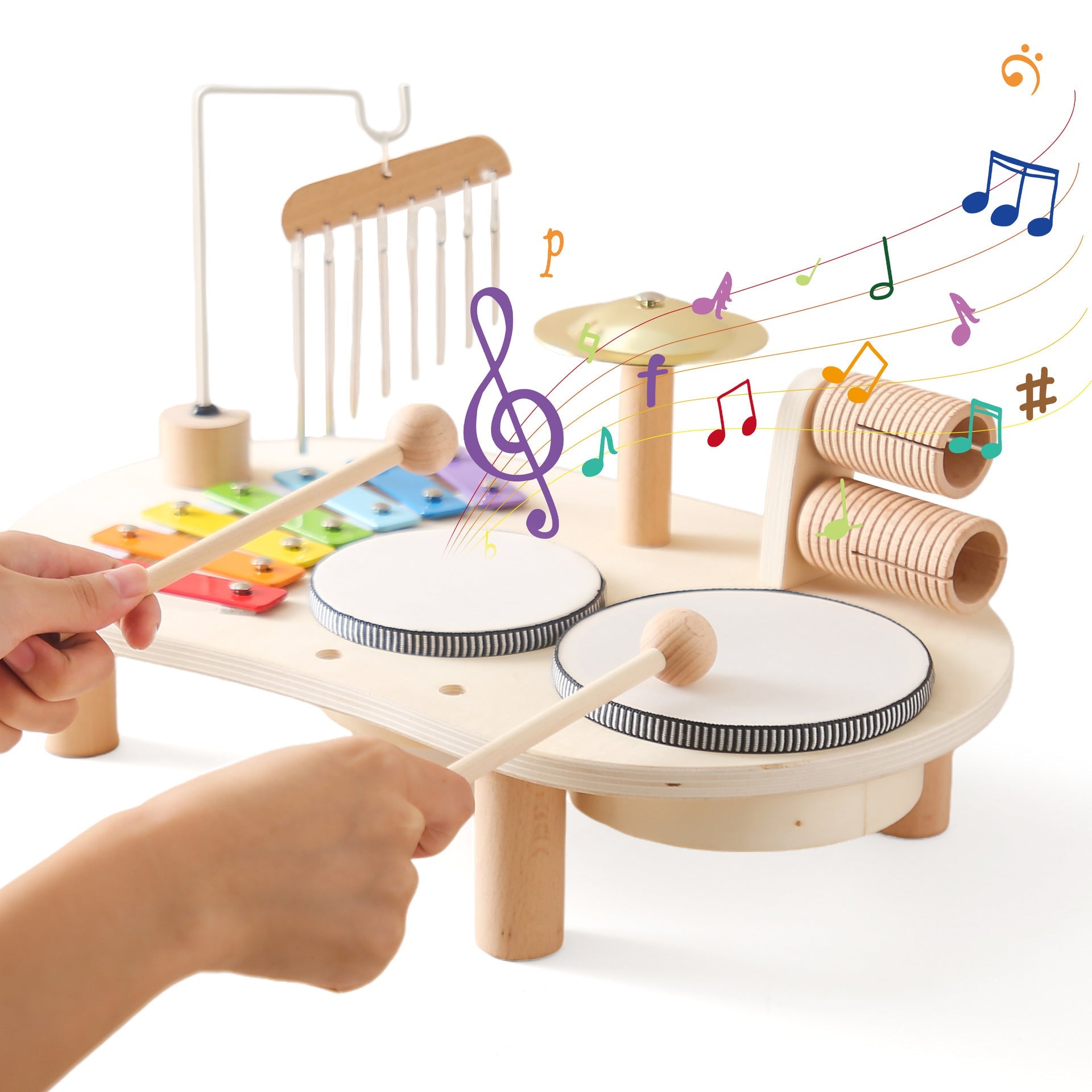 Montessori Wooden Musical Instruments Set – Kids Drum & Xylophone Play Table
