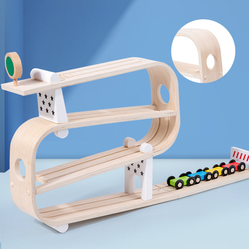 Wooden Car Ramp Racer – Montessori Race Track Toy for Toddlers