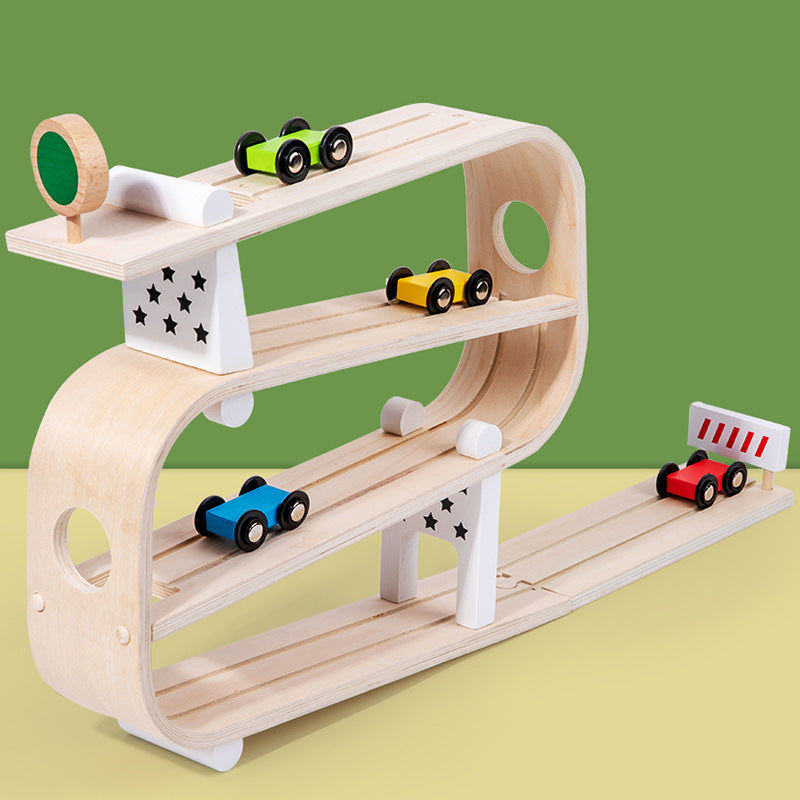 Wooden Car Ramp Racer – Montessori Race Track Toy for Toddlers