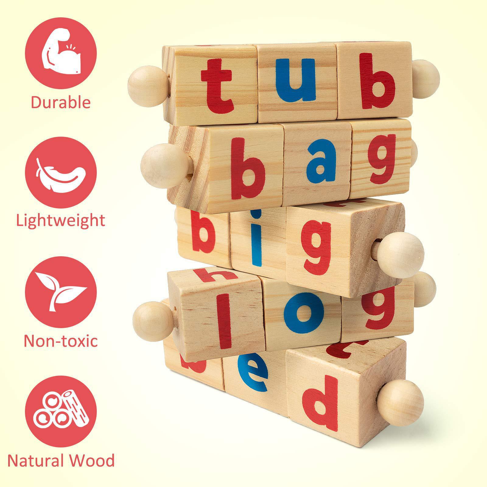 Montessori Wooden Spelling Game – Kids Word Builder Learning Toy with Flash Cards