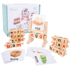 Montessori Wooden Spelling Game – Kids Word Builder Learning Toy with Flash Cards