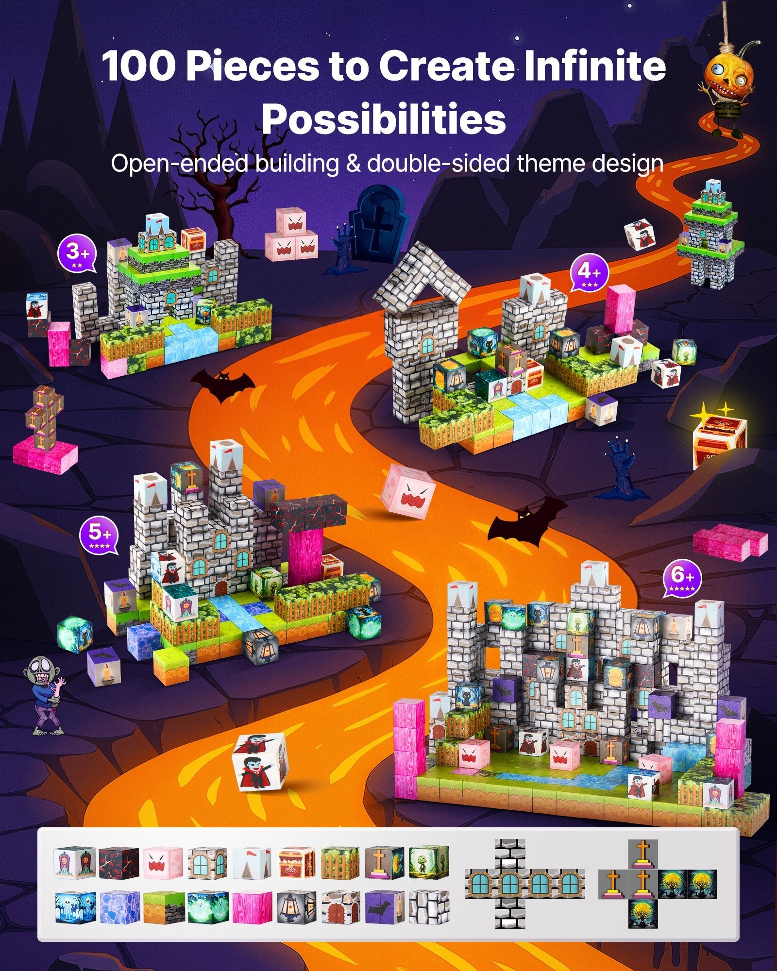 Montessori Ghosts & Ghouls Magnetic Building Blocks