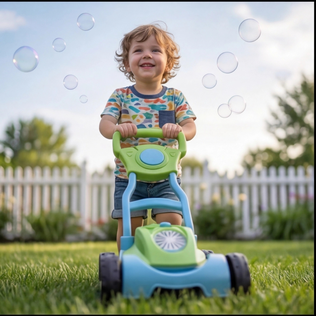 Kids Bubble Lawn Mower Toy – Push Along Outdoor Bubble Blower