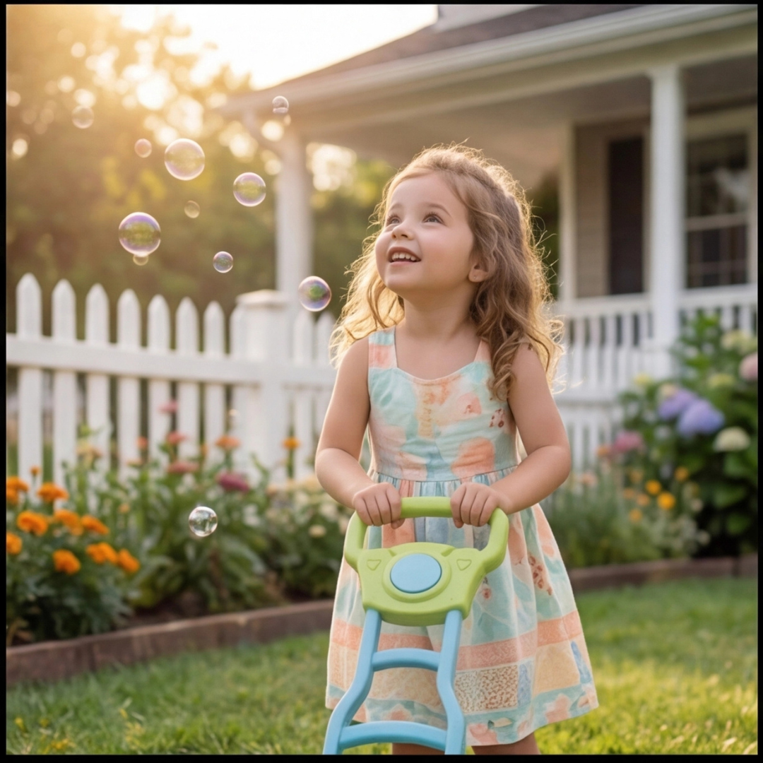 Kids Bubble Lawn Mower Toy – Push Along Outdoor Bubble Blower