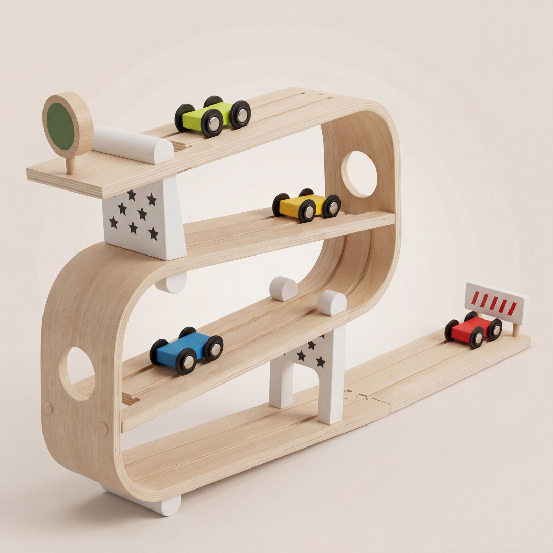 Wooden Car Ramp Racer – Montessori Race Track Toy for Toddlers