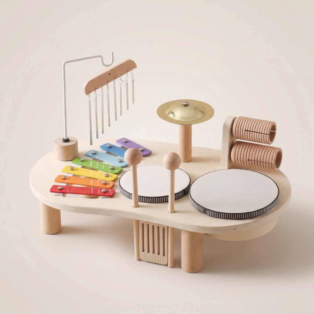 Montessori Wooden Musical Instruments Set – Kids Drum & Xylophone Play Table