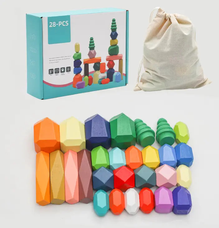 Montessori-Inspired Wooden Color Stones Stacking Set for Toddlers