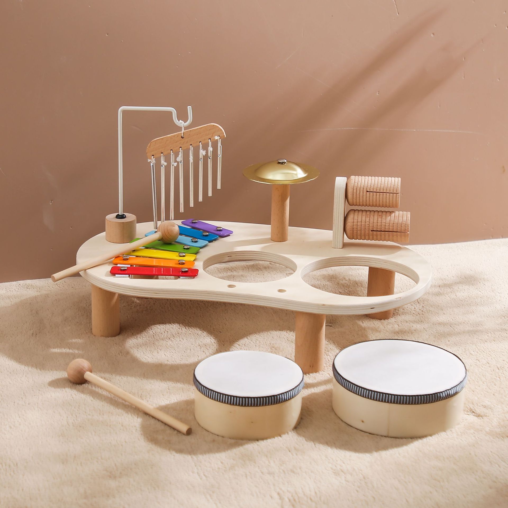 Montessori Wooden Musical Instruments Set – Kids Drum & Xylophone Play Table