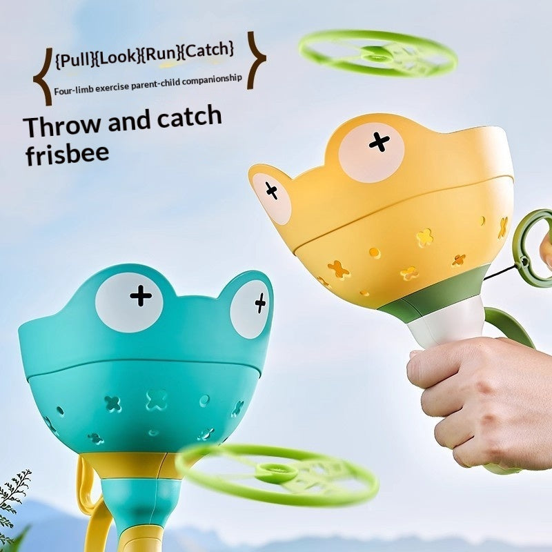 Kids Flying Disc Launcher Toy – Frog Hand-Pull UFO Shooter Game