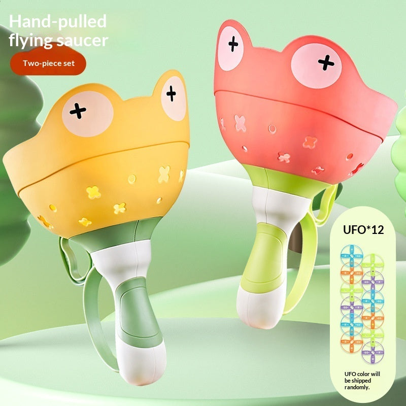 Kids Flying Disc Launcher Toy – Frog Hand-Pull UFO Shooter Game