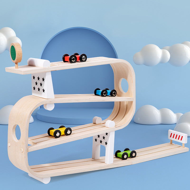 Wooden Car Ramp Racer – Montessori Race Track Toy for Toddlers