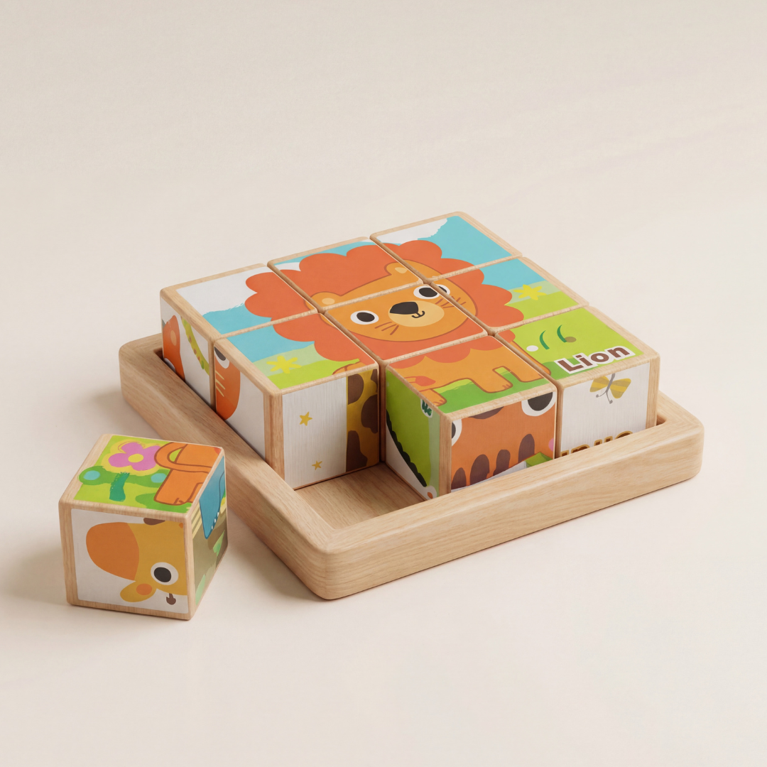 Montessori Wild Friends 6-Side Puzzle Blocks